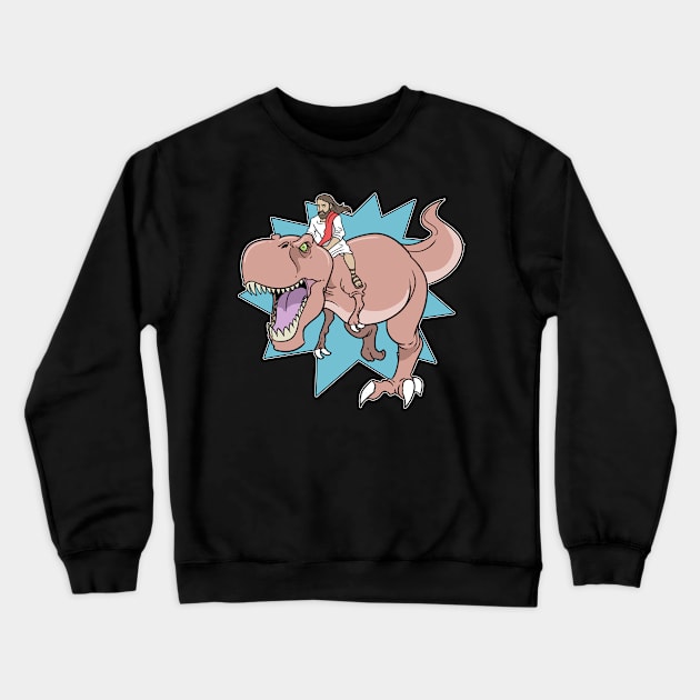 Jesus On The T-Rex Dinosaur Dino Crewneck Sweatshirt by ModernMode